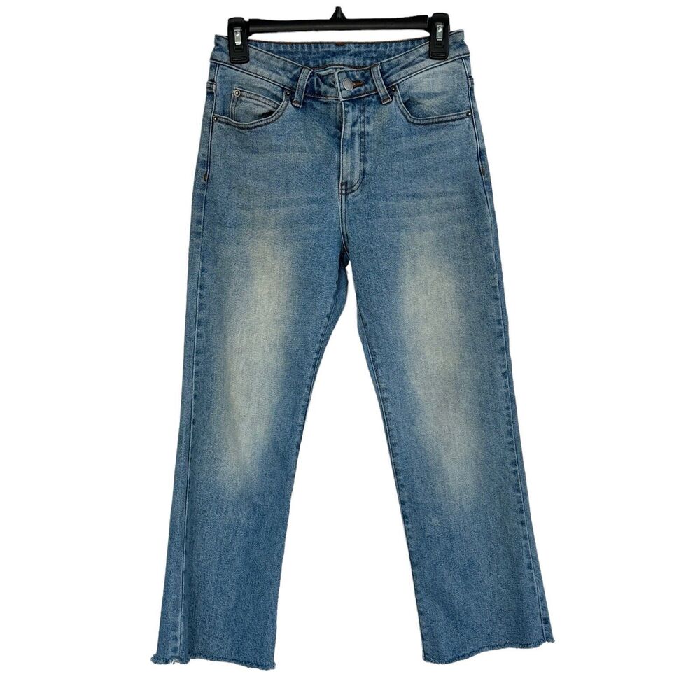 Dr. Denim SZ 27/26 Meadow Cropped Jeans Mid-Rise Pockets Frayed Hems Blue Womens